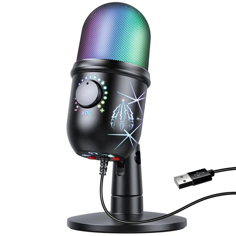 V5 السلكية ستوديو البث ميكروفون Usb تيار تسجيل سطح المكتب Usb مكثف هيئة التصنيع العسكري إلغاء الضوضاء RGB الألعاب ميكروفون