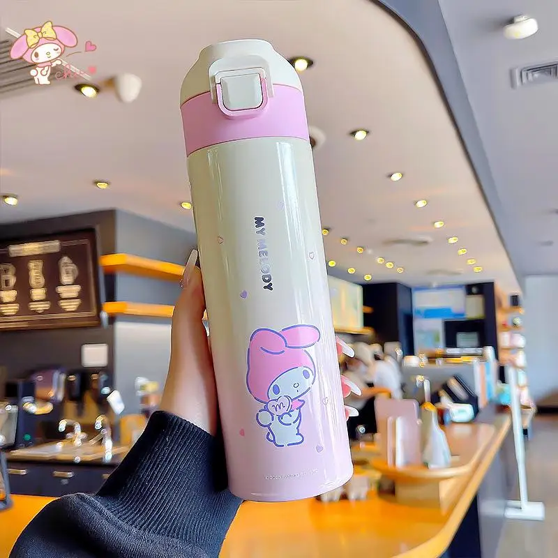 400/500Ml My Melody Thermos Cup Kawaii MINISO Kuromi Cinnamoroll High Capacity Portable Non Slip Heat Insulation Drop Resistance