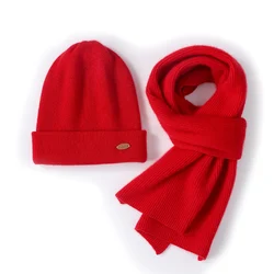 MELILABM Winter New Women's 100% Cashmere Scarf Knitted Hat  Multiple Sets of Scarves and Hats Girls Keep Warm Pure Color