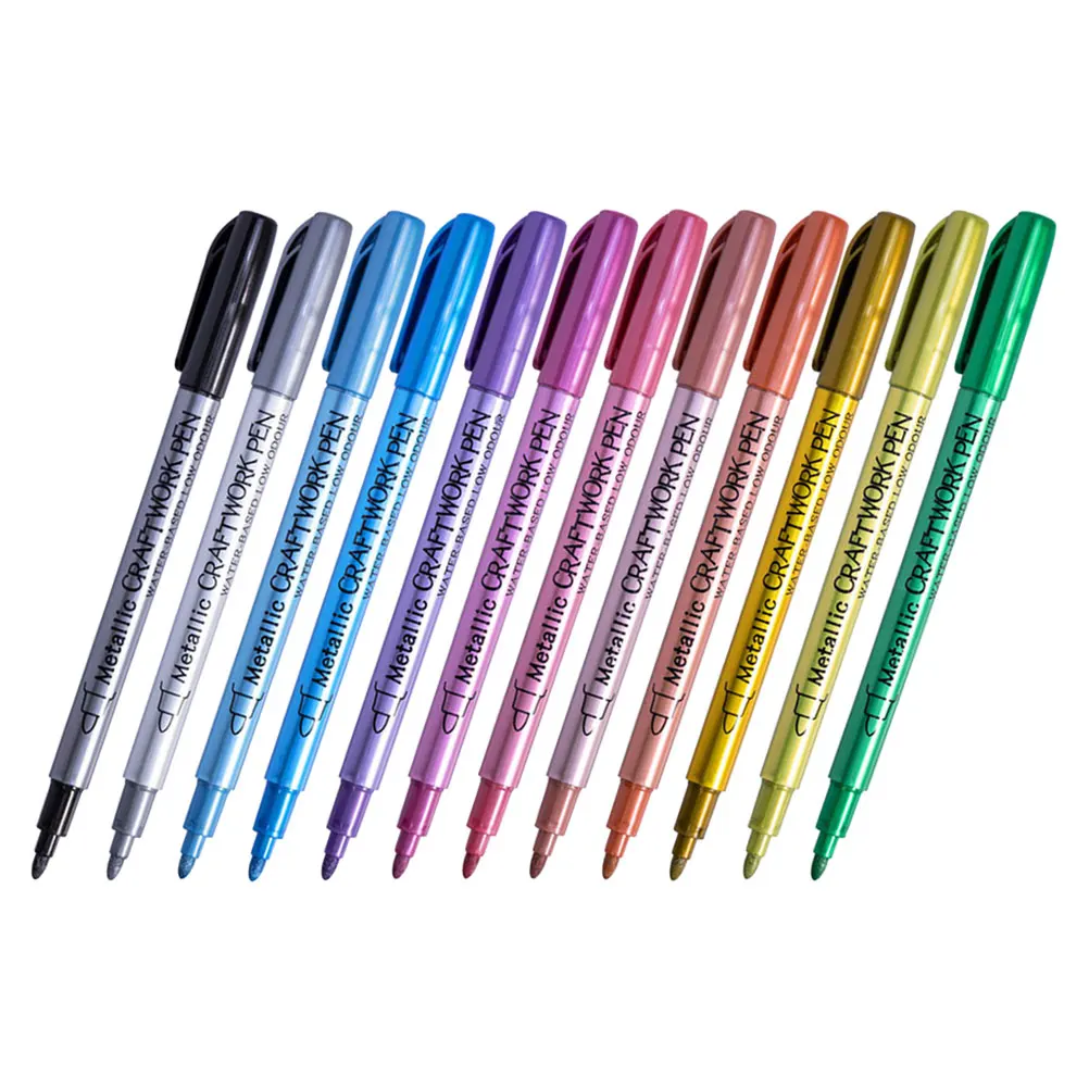 

12pcs Fire Lacquer Seal Pen Metallic Paint Markers Soft Brush Smooth Writing Colorful Plastic Wood Fabric Arts Crafts