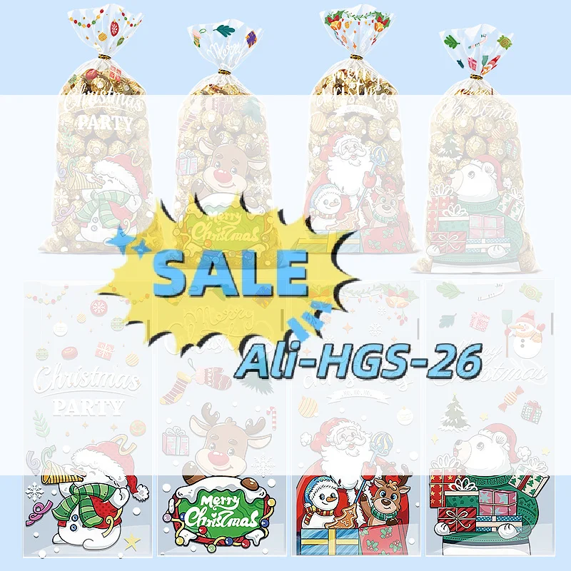 

50 шт. рождественские подарочные пакеты с проволочными завязками-узоры снеговика с оленями Санта-Клауса для праздничной упаковки и декора