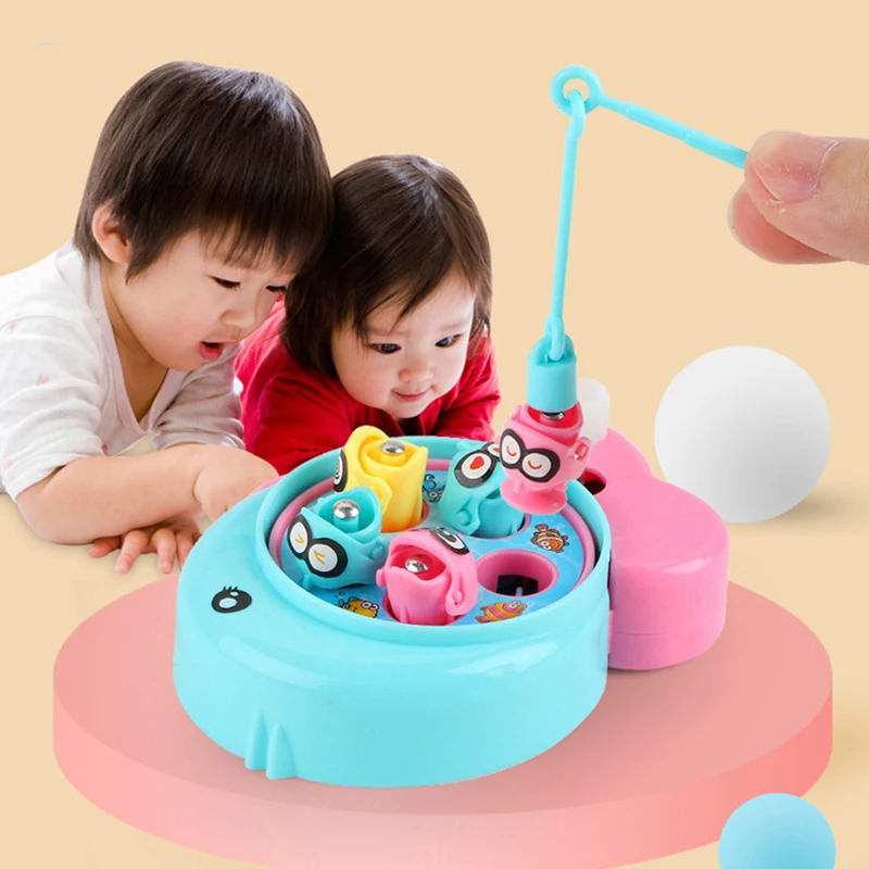 Mini Fishing Machine Toy Magnetic Fishing Rod Game Chain Winding Baby Fishing Early Educational Toys for Kids Birthday Gifts