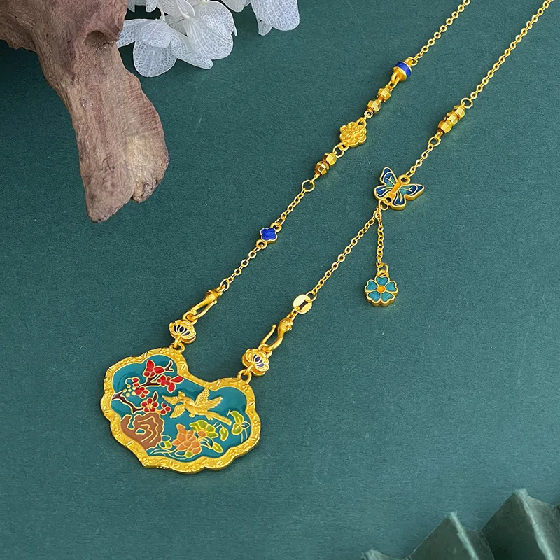 

Gold Shop Same Style 9999 24K Real Gold Women's Gold Necklace Colorful Butterfly Double Hook Sexy Versatile Clavicle Chain Exqui