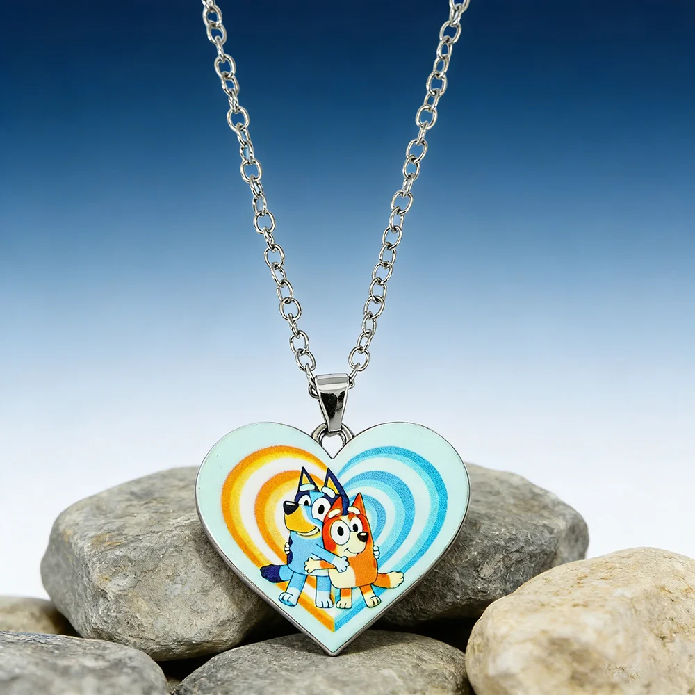 

Bluey Heart Shaped Stainless Steel Pendant Necklace Cute Fashion Jewelry Gift for Fans And Friends