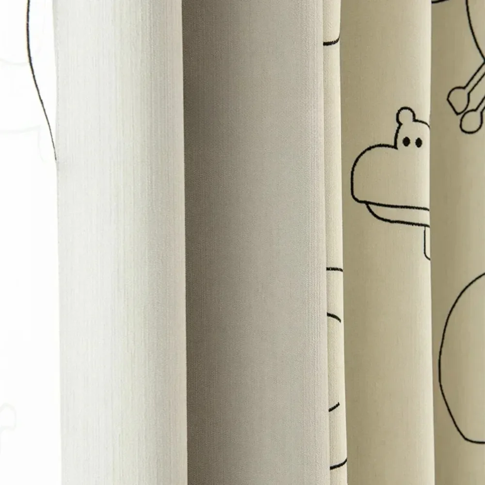 Cartoon Jacquard Children's Room Curtains for Bedroom Living Room Window Blackout Custom Thick Fabric Khaki Decor Tulle