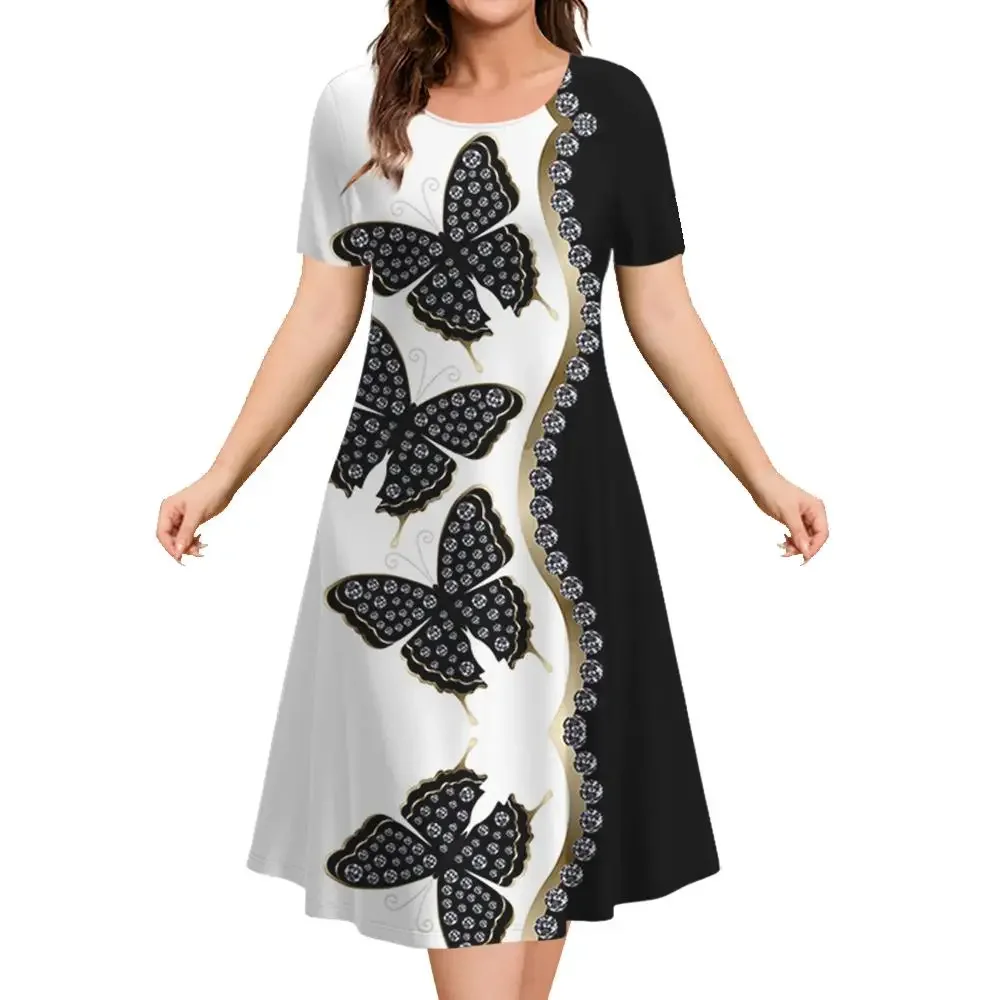 

Plus Size Women Dress 3D Flowers Pattern Short Sleeve Dress Casual Fashion A-Line Summer Ladies Oversized Vacation Women Dress