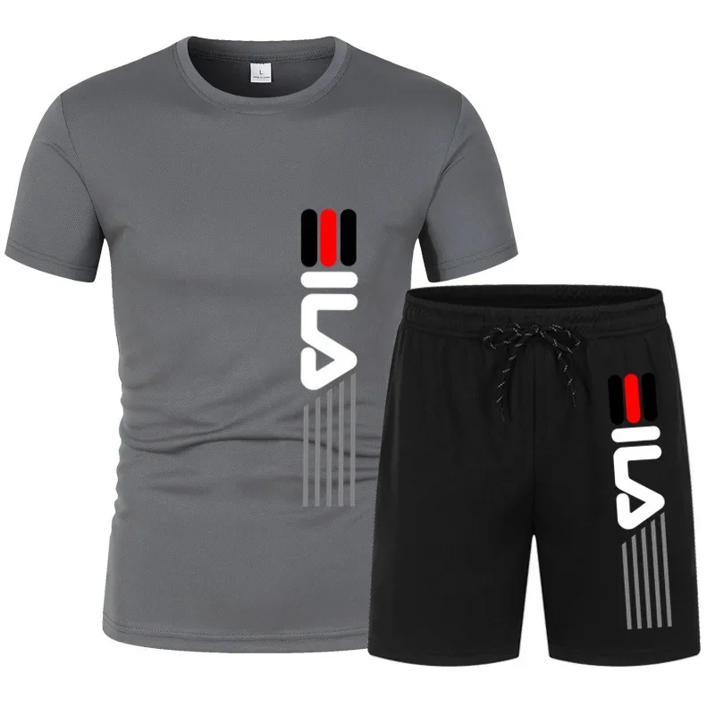 Conjunto de Camiseta e Moletom Masculina de Verão, Shorts Mesh, Sportswear, Ginásio Set, M-3XL, 2 Pcs