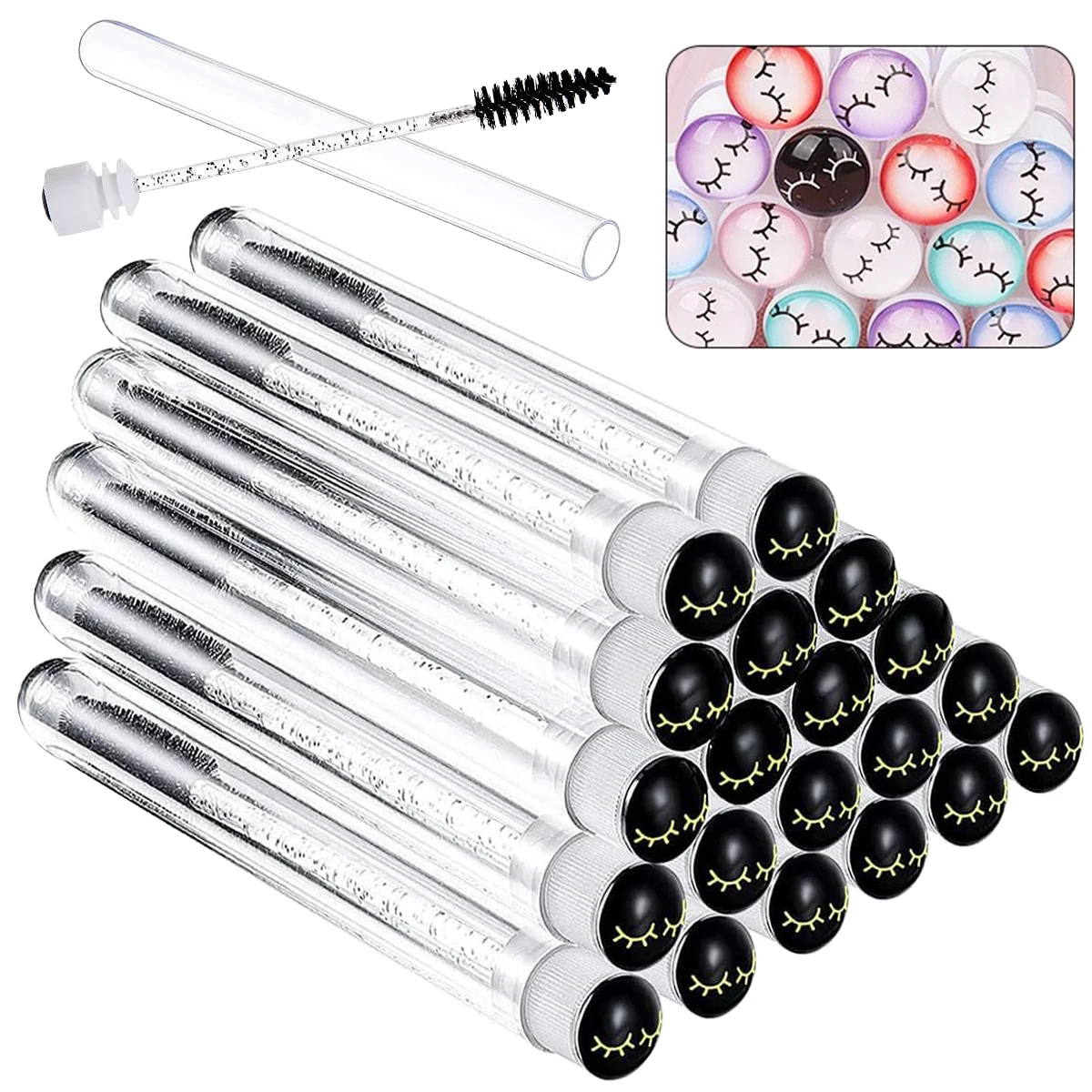 50Pcs Eyelash Brush Tubes With Crystal Lash Mascara Wands Eyebrow Comb Spoolies Container Replaceable Makeup Applicators Tool