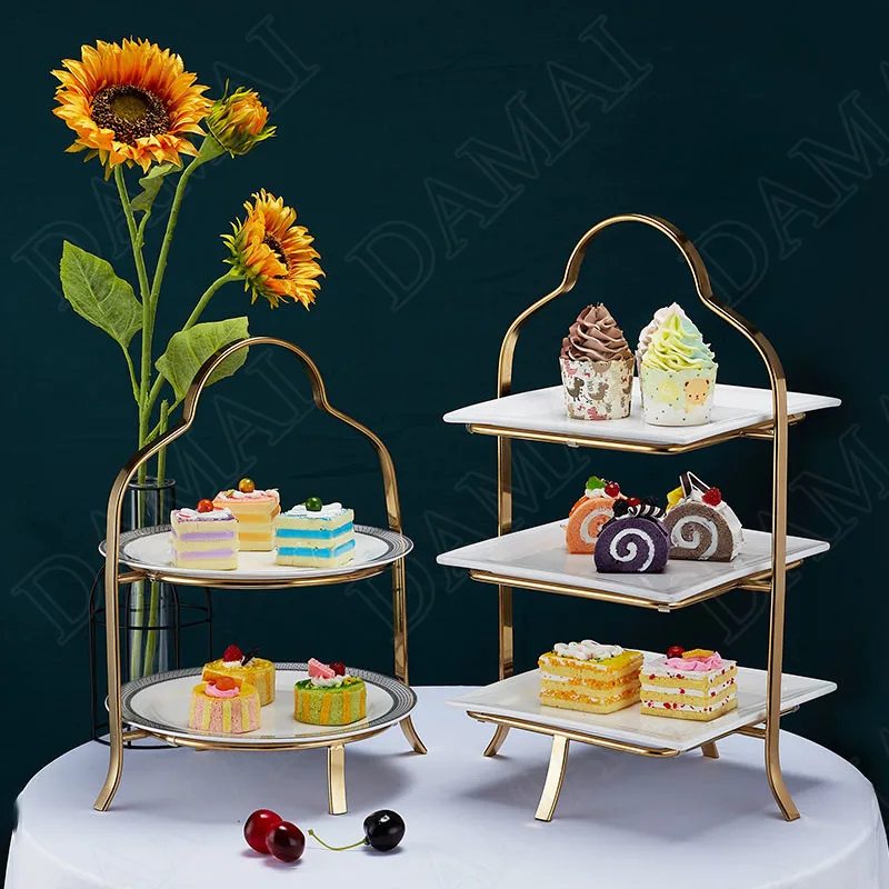 

European Metal Cake Stand Afternoon Tea Desktop Fruit Tray Modern Wedding Center Dessert Organizer Cake Decoration Accessories