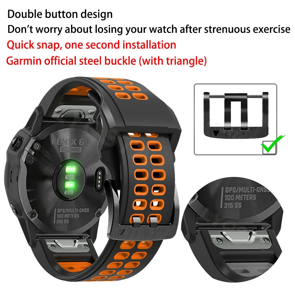 Fenix 7 7X Pro 6X 6 Pro 5 5X Plus Epix2 Enduro 2 965 955 Wristband QuickFit Bracelet کے لیے 26 22MM سلیکون واچ بینڈ کا پٹا