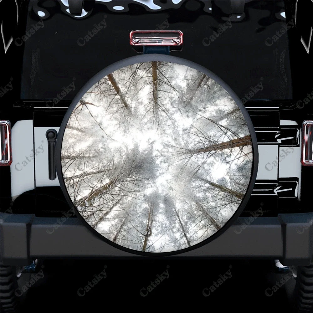 Nature Forest Canopy Polyester Universal Auto Accessories Spare Wheel Tire Cover Custom Tire-Covers for Trailer SUV Truck Camper