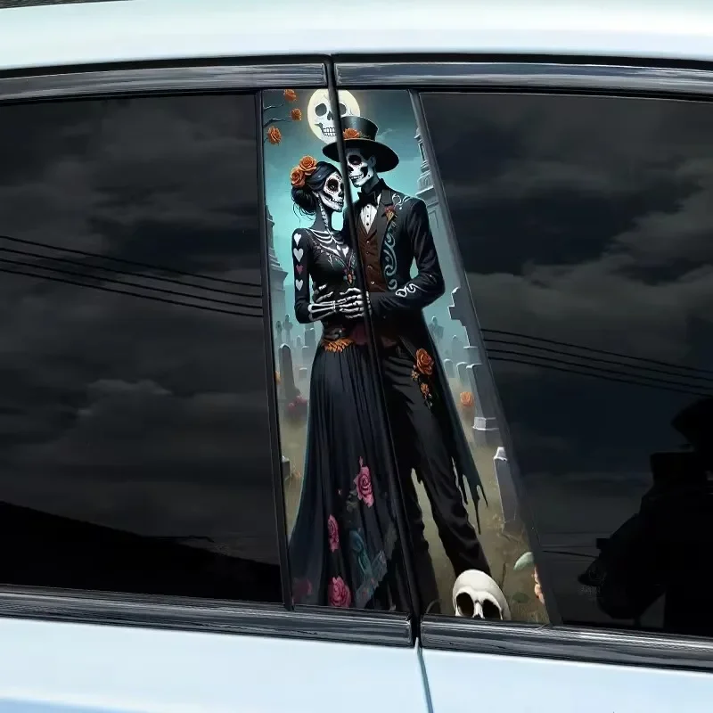 

1PC Gothic Skeleton Couple Car Stickers Auto B Pillar Waterproof Halloween Decor DIY Car Doors Pillar Sunscreen Vinyl Decals