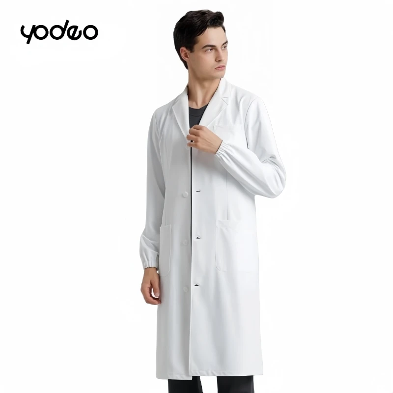 Unisex long sleeved white lab coat medical doctor uniform anti-static work clothes oral plastic surgery laboratory white coat