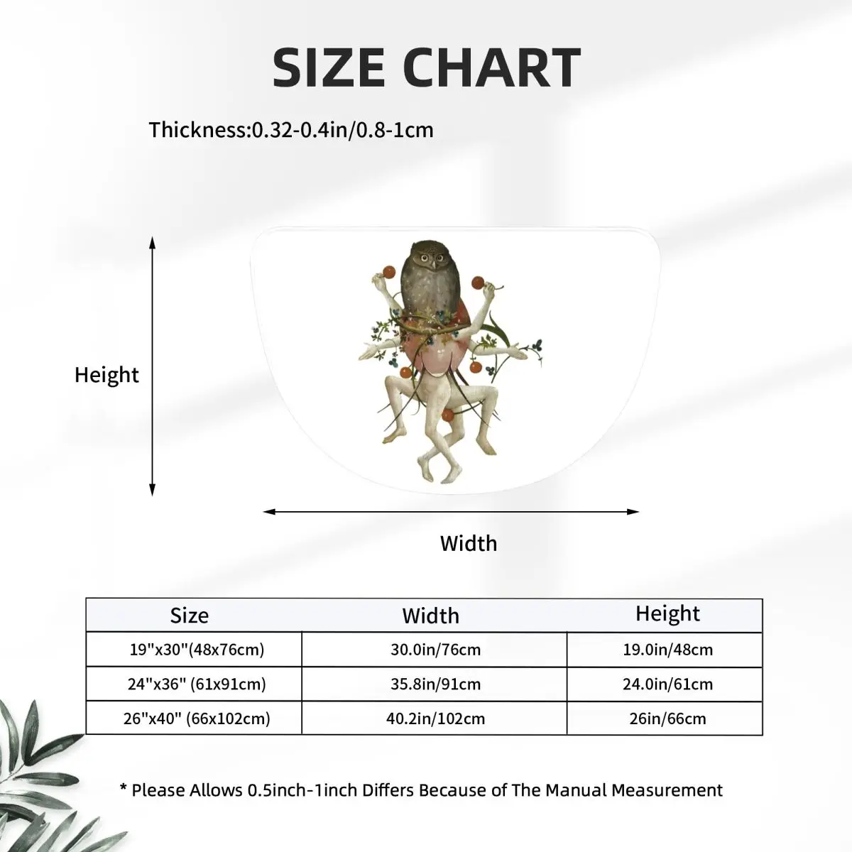 Hieronymus Bosch Dancing Owl Soft Flannel Half Round Doormat Non Slip Bathroom Mat Absorbent Floor Carpet for Living Room