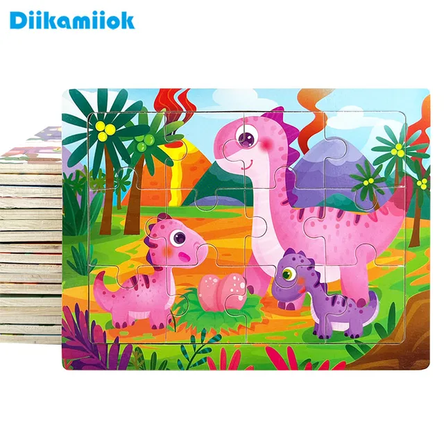 12-częściowa drewniana układanka Cartoon Animal Parent-child Theme Puzzles Gra dla dzieci Montessori Zabawki edukacyjne dla dzieci Prezenty