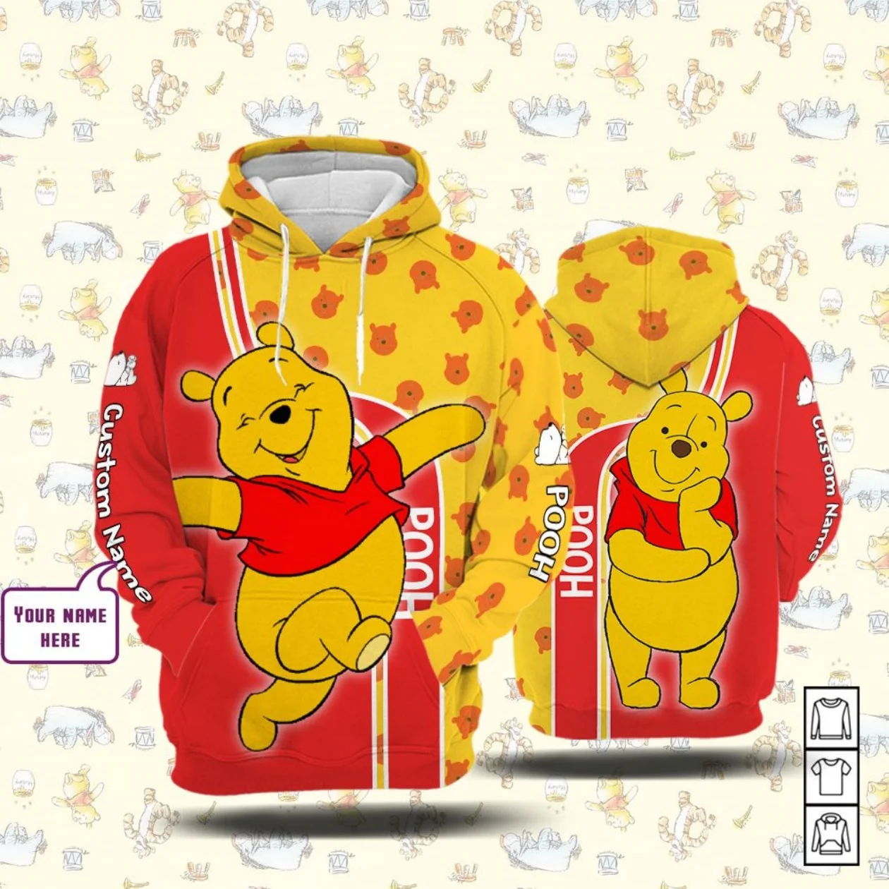 Disney Hoodies Winnie de Poeh Hoodie Winnie de Poeh en Vrienden Geel Wit Hoodie Schattig Prachtig Disney 3D Hoodie Kostuum