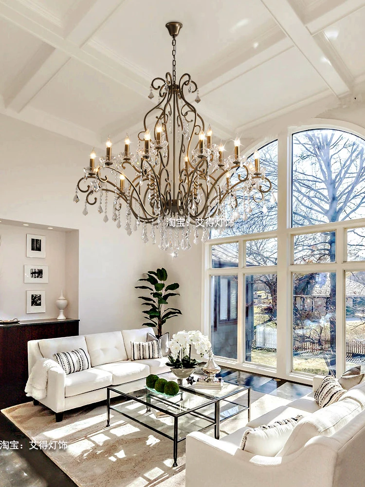 

French Living Room Chandelier American Duplex Crystal Lamp Hotel Villa Lobby Cantilevered Spiral Staircase Lighting Fixture