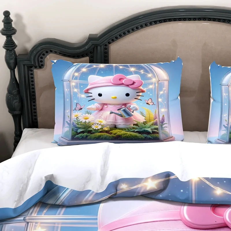 Cartoon Hello Kitty Duvet Cover Glass Greenhouse Garden Butterfly Bedding Set Soft Bed Linens For Girls Room