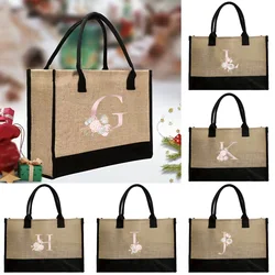 Portable Shopping Bag Simplicity Large Capacity Grocery Organizer Handbags Pink Flower Pattern Outdoor Travel Commuting Bags