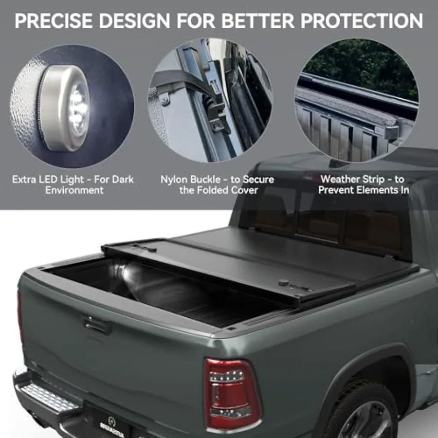 FRP غطاء سرير شاحنة ثلاثي الطي صلب تونيو لسيارة تشيفي كولورادو وجي إم سي كانيون 20152025 سرير 5.2 قدم حماية متينة ضد الطقس