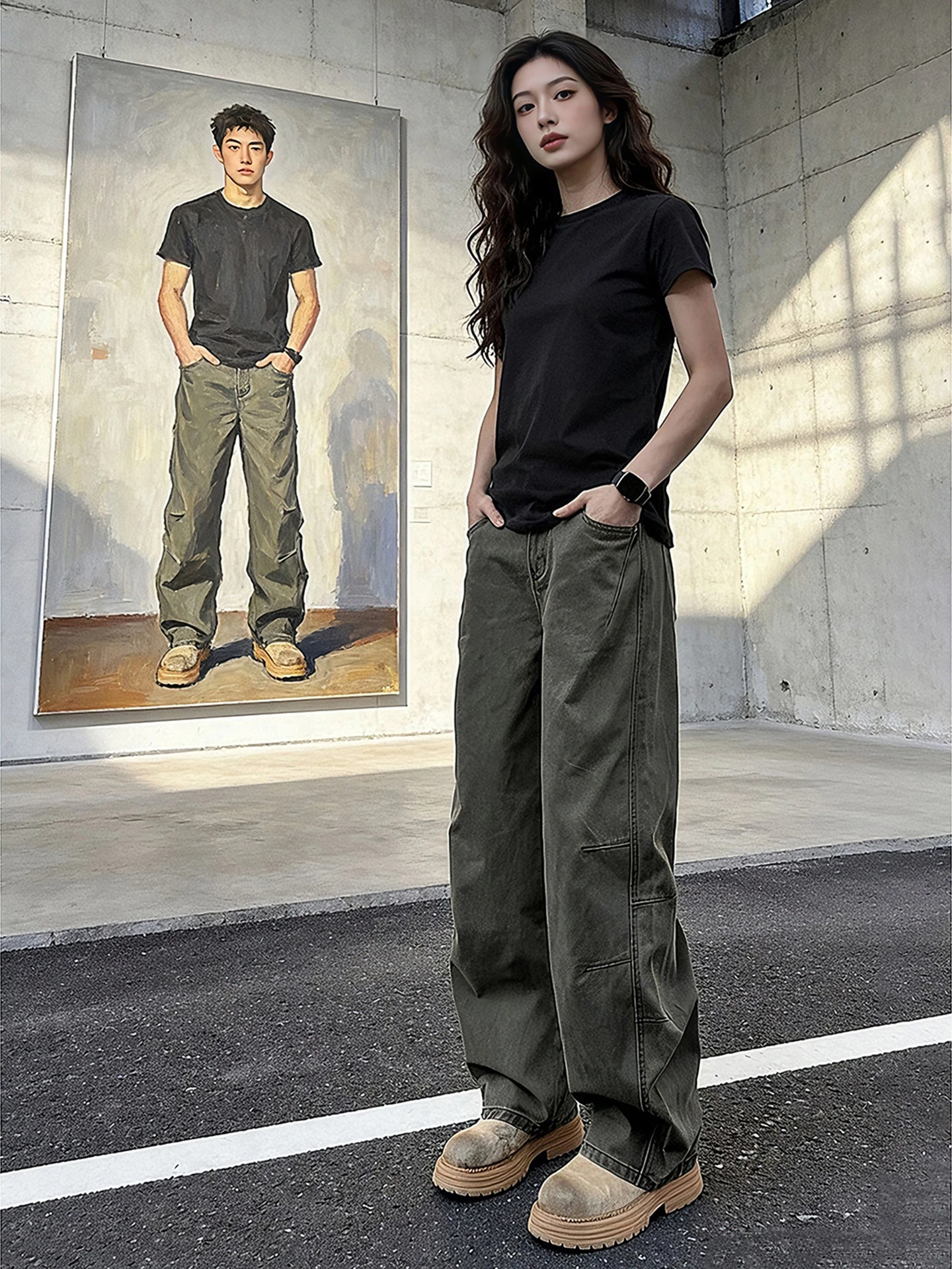 

Waed Military een Workwear Pants Men's Spring Season Deconstructed Patchwork Knife Micro Flared Casual Trousers