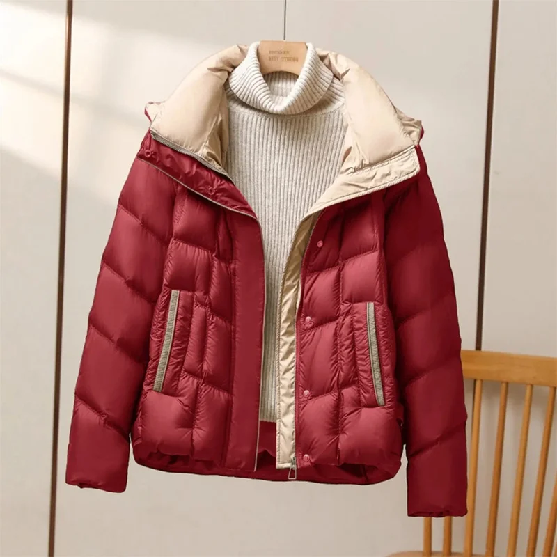 Down And Cotton Jacket Women's Short Style 2025 Winter New Style Fashionable Hooded Small Stature Thick And Warm Cotton Jacket