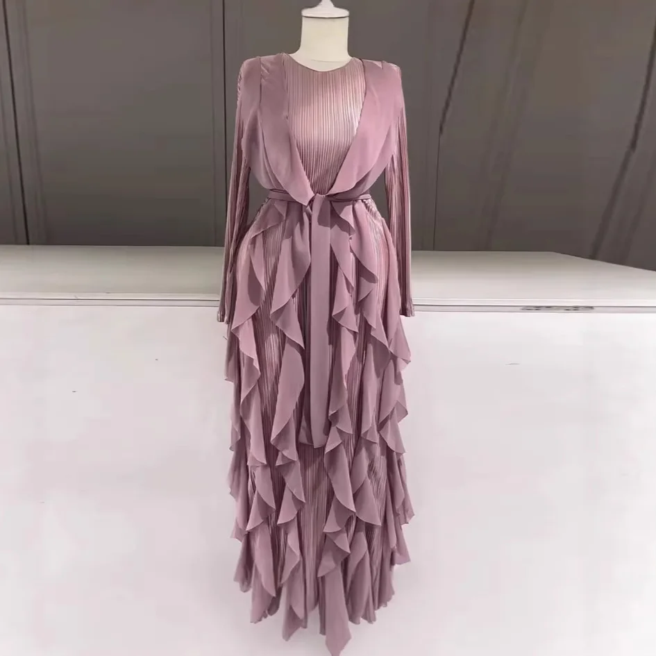 

2026 New Design Ruffle Pleated Long Dress Temperament Women's Fashion Streamer Dress