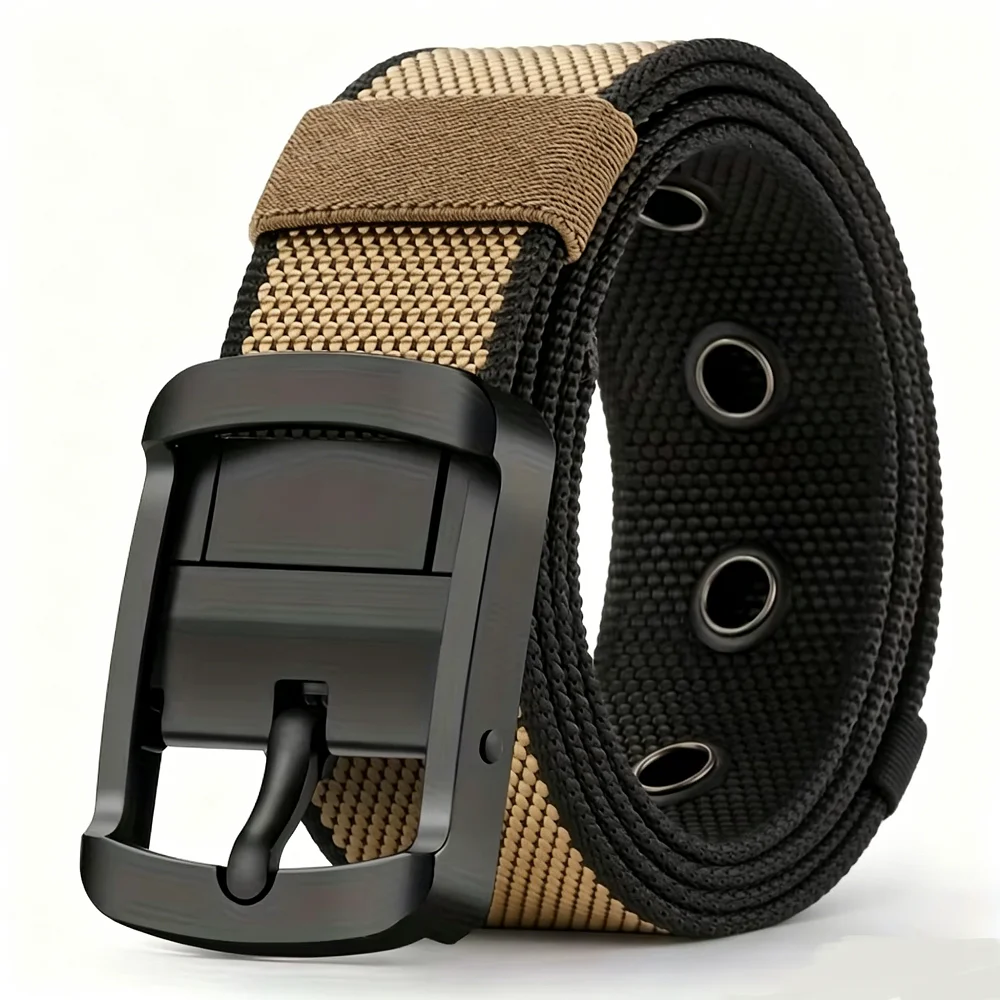 

Pin Buckle Belt Nylon Men'S Belt Metal Eyelet Belt Glossy For Daily Use Outdoor Activities Casual Wear