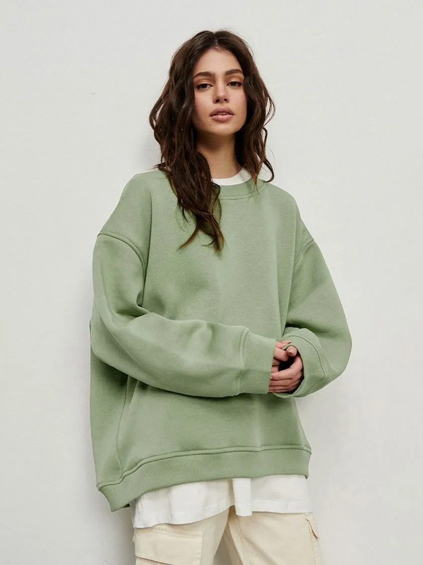 Round Neck Pullover Hoodie Mid Length Alternative Street with Loose Fit Single Regular Thickness Streetwear Women Sweatshirts