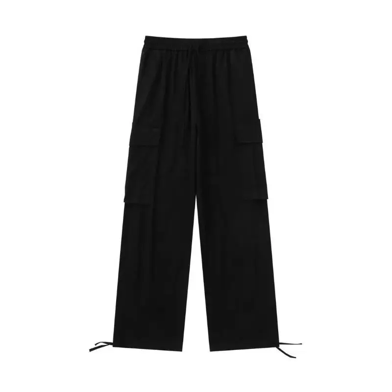 Pantalon cargo monochrome pour homme, taille haute, poches patchwork, proximité, wstring, droit, décontracté, jambe large, printemps, été