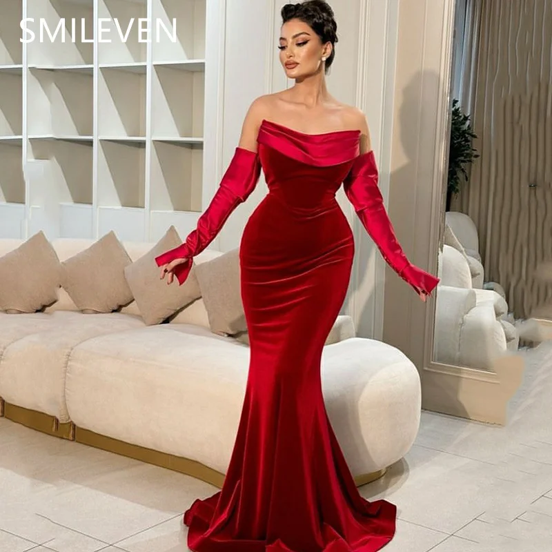 

Smileven Sexy Red Mermaid Strapless Evening Dress Sweetheart Boho Prom Gowns Sleeveless Formal Party Dress Customized 2025