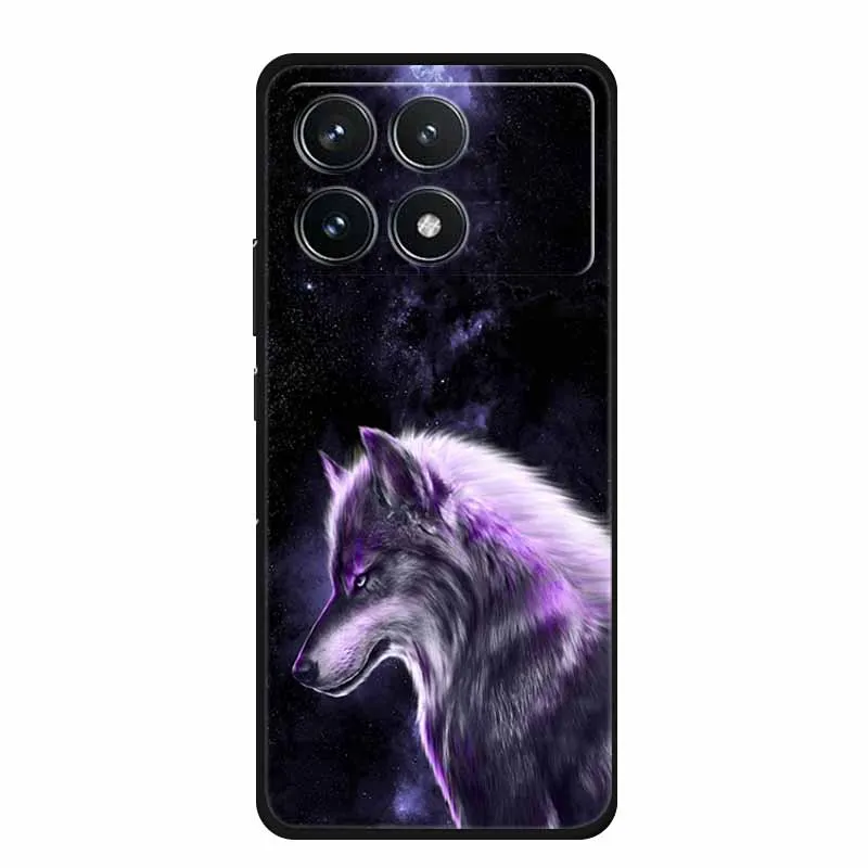 Animals Phone Case For Poco F6 Back Para Case Silicone Soft TPU Cover Funda for Xiaomi Poco F6 F 6 Pro Lions Wolf Black Case image 2