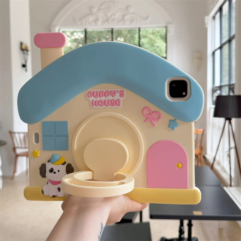 

Силиконовый чехол для планшета Apple iPad 10-го, 7-го, 8-го, 9-го поколений, M4 10.9, Air 8, 4, 5, Pro 11, 360°, с 3D-дизайном в виде домика ° Поворотный кронштейн 10.2 10.5 Mini8