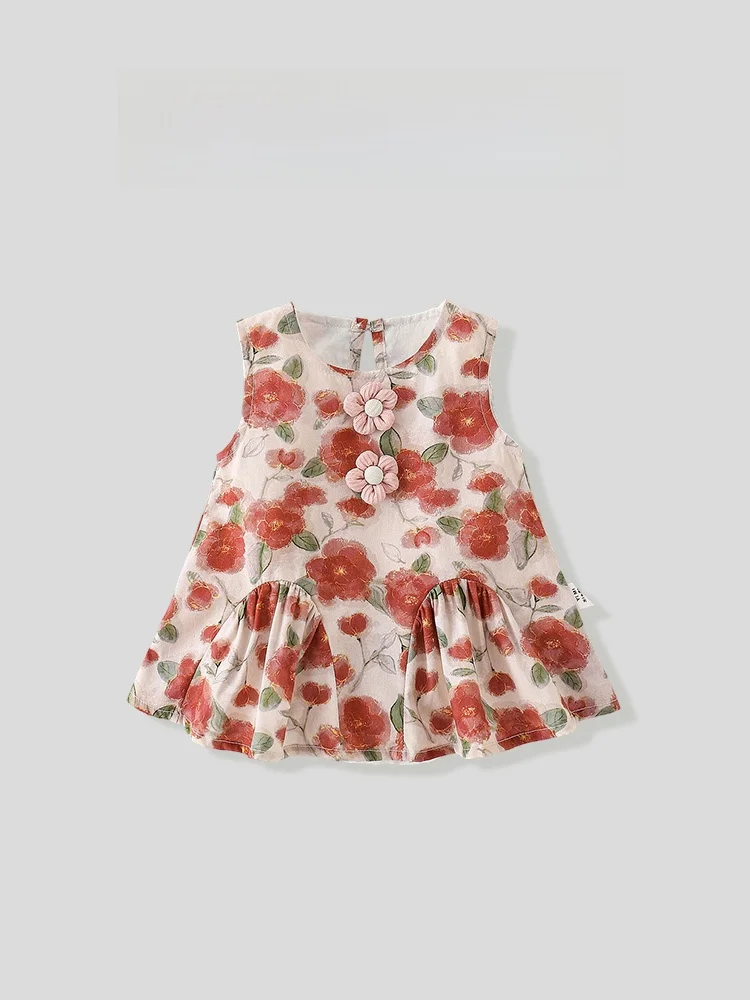 adorable-robe-de-princesse-pour-bebe-fille-tenue-d'Ete-mignonne-et-tendance-jupe-pour-nourrisson-douce-d'Epaisseur-moyenne-col-rond-motif-vegetal
