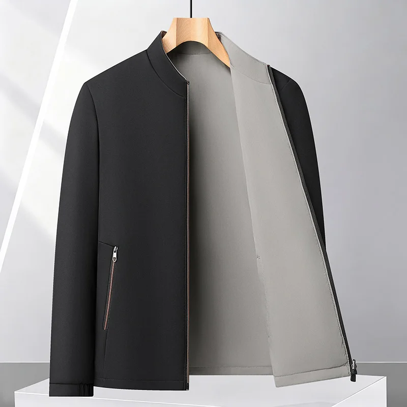 High Quality Autumn Men's Reversible Jacket Stand Collar Full Zip Large Pocket Design Thicken Keep Warm Business Men's Clothing