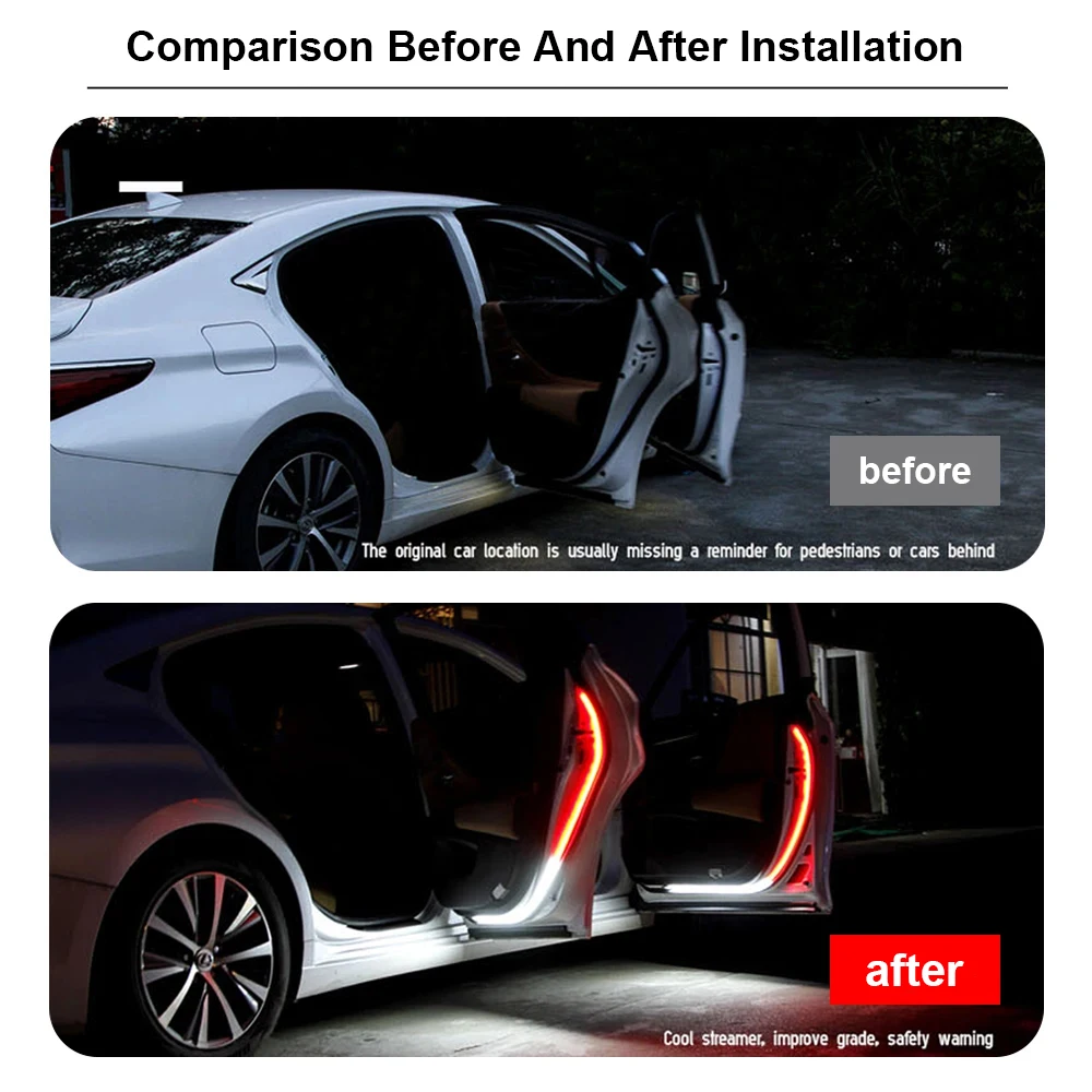 2 Stück 48 Zoll Autotür-LED-Warnstreifen-Licht, flexibel, zweifarbig, weiß, rot, sequentielle Blitzlichter für Anti-Rückend-Kollision – Detail 8