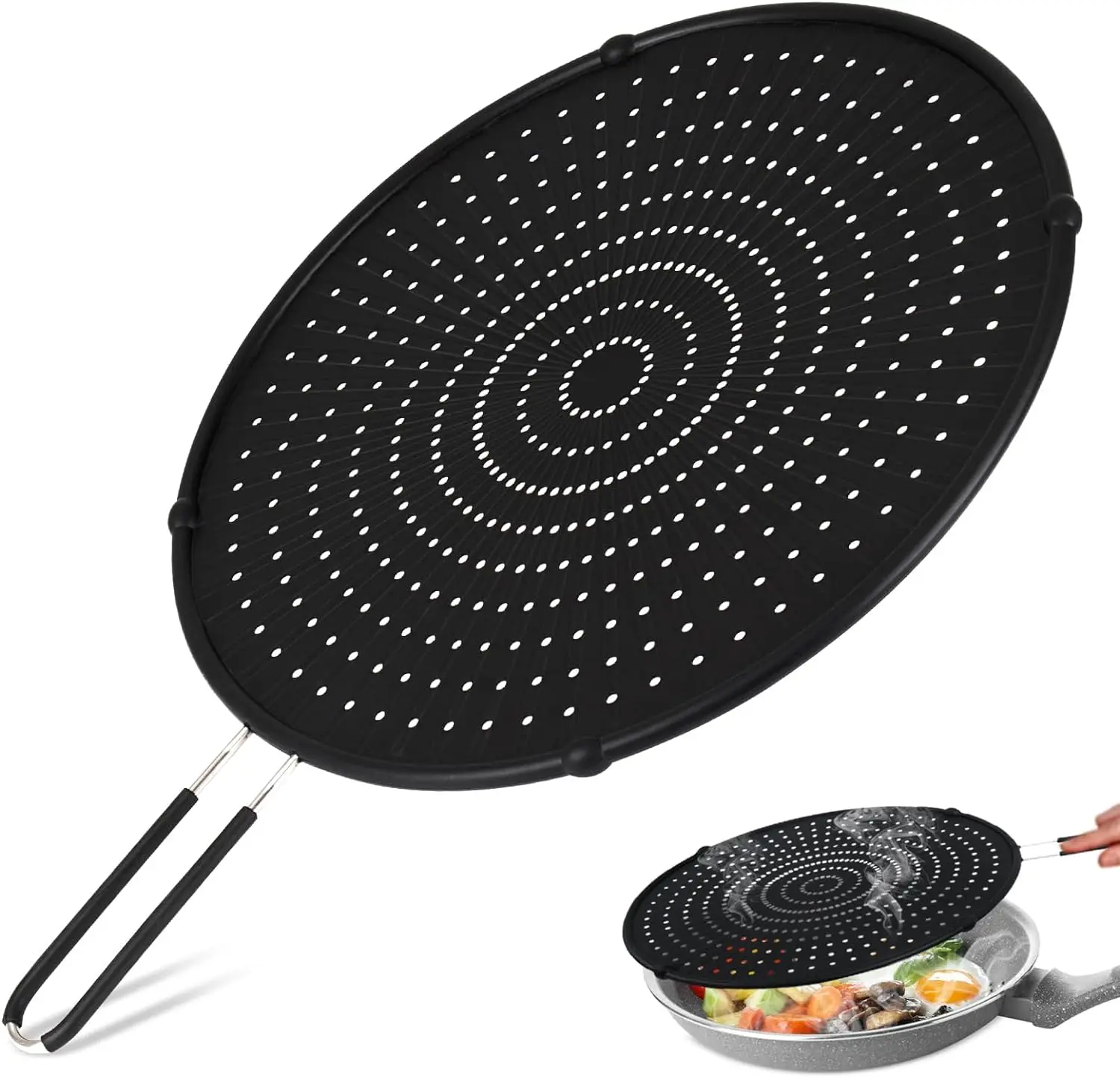 33cm/13Inch Silicone Splatter Guard, Folding Handle Heat Resistant Oil Splash Screen for Frying Pan - Ideal Anti-Spill Cover