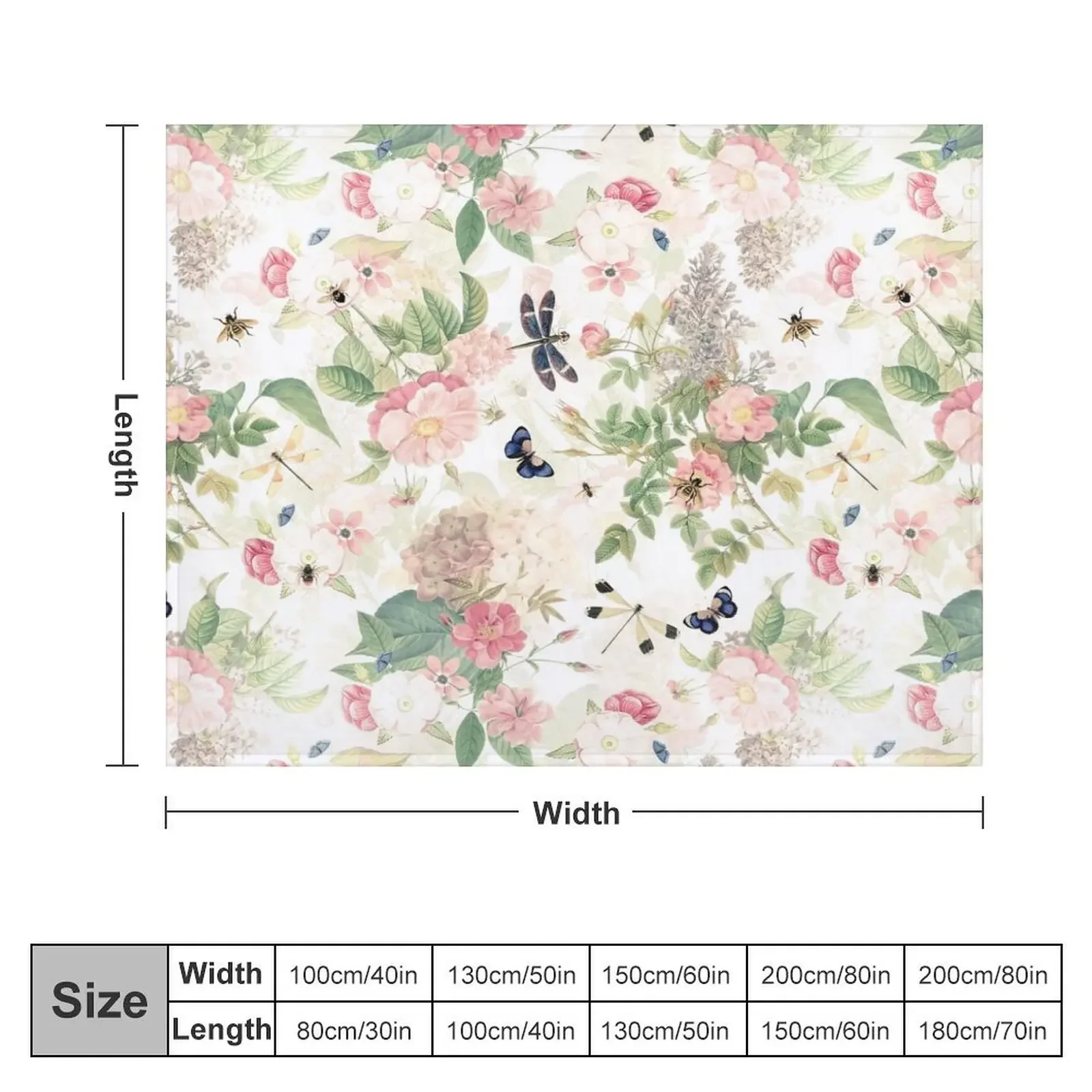 UtART - Vintage Roses Spring Flower And Early Insects Pattern - Sepia Blush Cream white Throw Blanket Soft Big Blankets