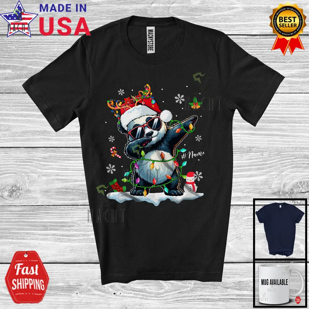 

Custom Name Dabbing Panda Sunglasses; Christmas Lights Animal; Snow T-Shirt