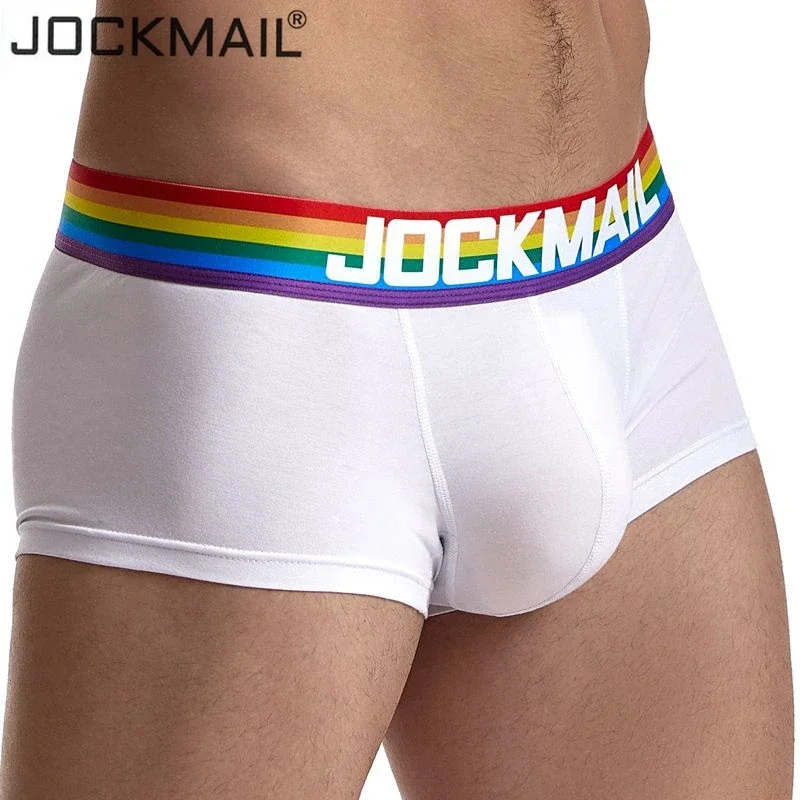 JOCKMAIL Mens Boxers Cotton Rainbow Sexy Men Underwear Mens Underpants Male Panties Shorts U Convex Pouch for Gay White Black