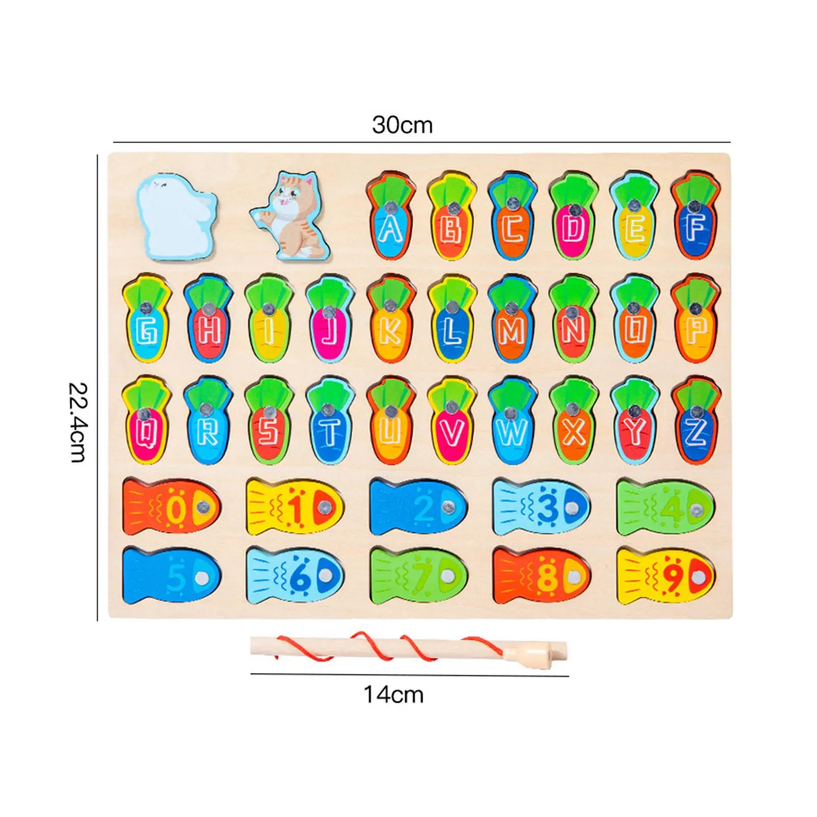 Juego de pesca con números del alfabeto magnético, juguete de madera con poste para regalo de vacaciones