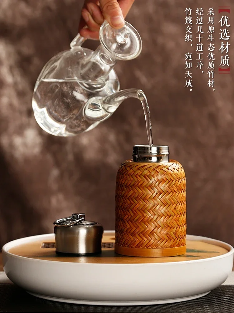 Bamboo Woven Water  Heat Preservation  Kettle High-End Travel Portable  Vintage Small Thermo Tea Cup