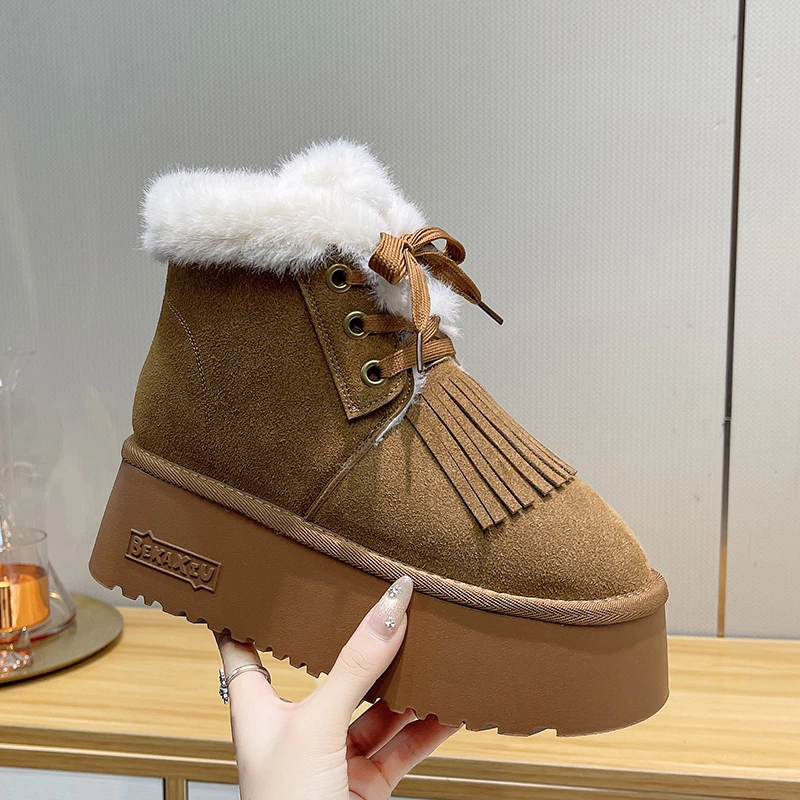 

Женские зимние ботинки 6 см, теплая резиновая подошва, на подкладке из искусственного меха, незамерзающие, с низким вырезом, в повседневном стиле, подходят для повседневного ношения 2026