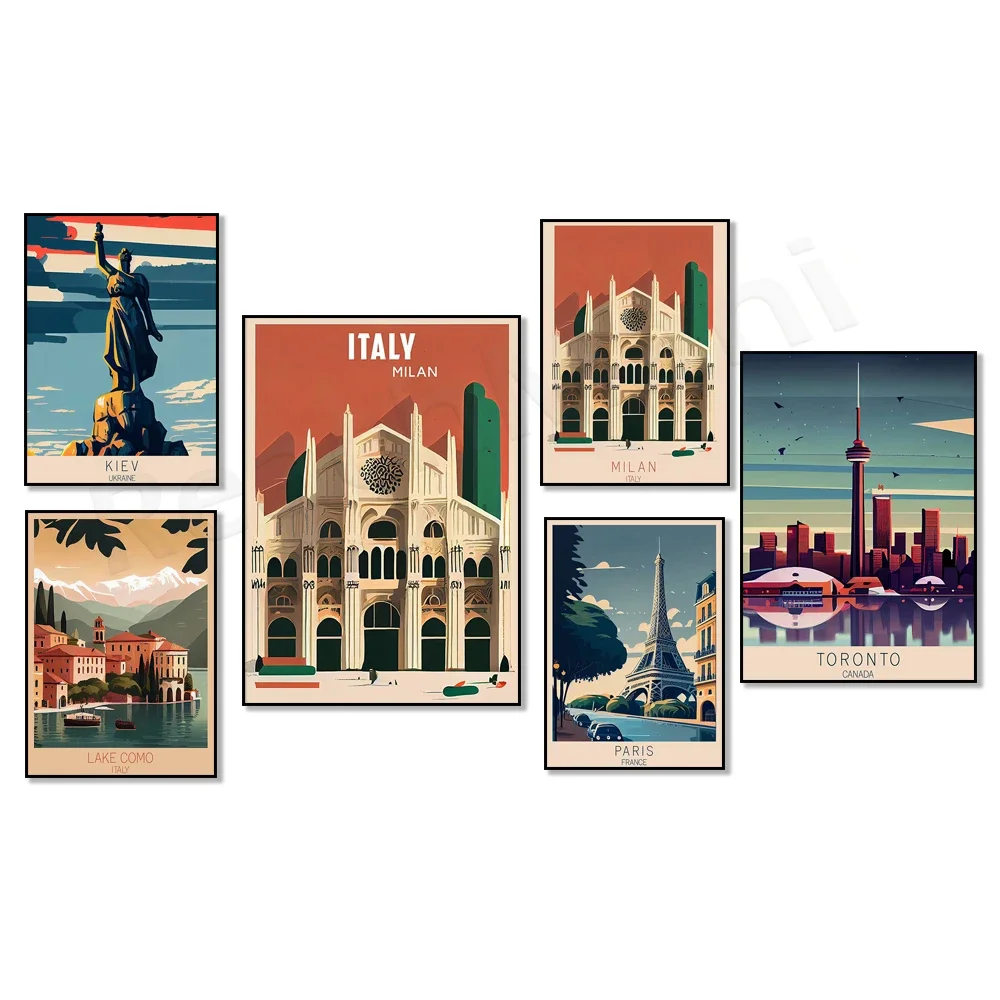 

Milan Italy, Lake Como, Sicily, Verona, Salzburg Austria, Kiev Ukraine wall art, Paris Eiffel Tower, Toronto Canada travel poste