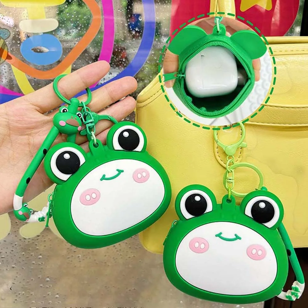 

Pocket Bag Portable Hamburger Coin Purse Key Ring Hot Dog Green Frog Storage Bag Pendant Pizza Cartoon Silicone Wallet Women
