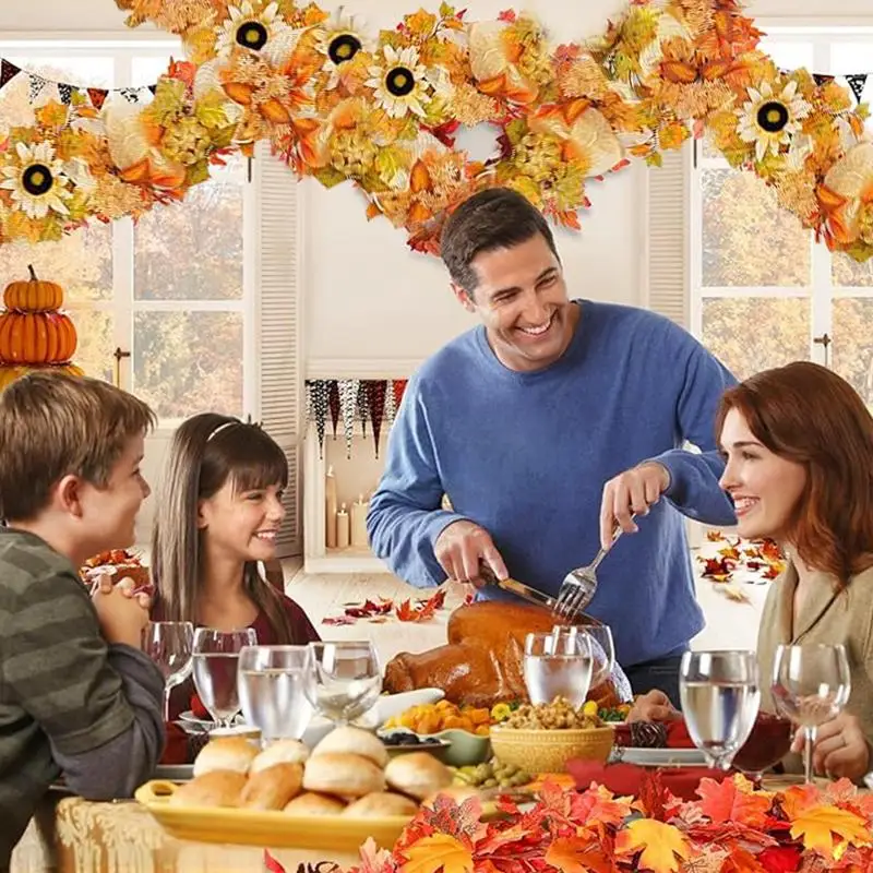 Thanksgiving Garland Hangable Vine Garland Frame Doorway Backdrop Decor For Home Wedding Party Berries Sunflower Autumn