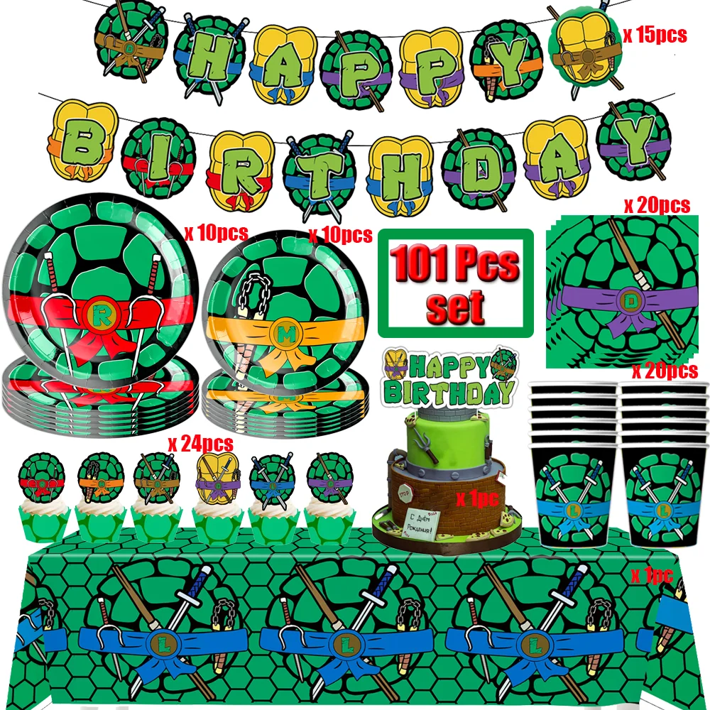 

Cartoon Green Tortoise Birthday Party Supplies Hero Kids Decorations Banner Cup Plate Balloons Table Cover Baby Shower Toy Gifts