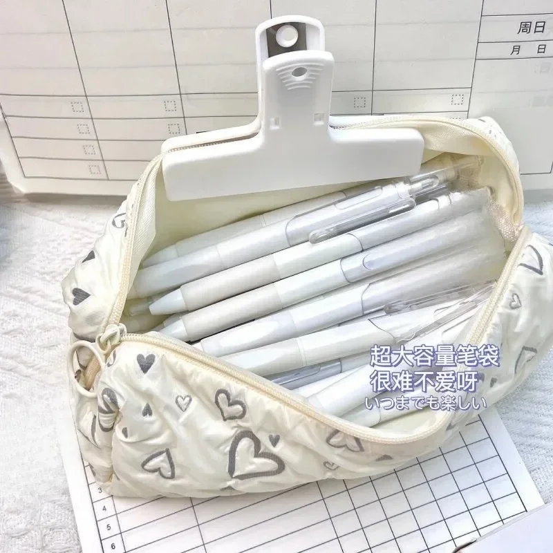 Pencil Case Fashionable Love Pencil Case Large Capacity Stationery Storage Bag Soft Pen Bag Multifunctional Learning Supplies