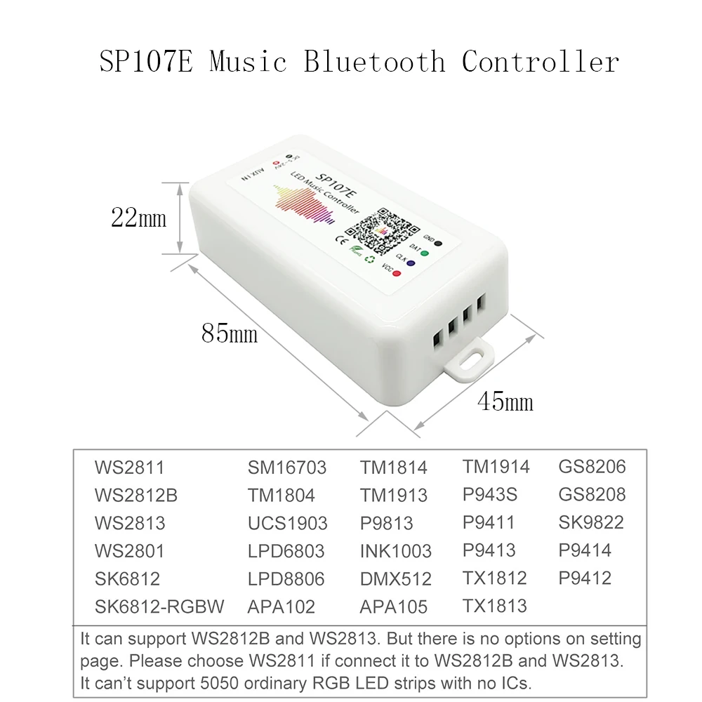 SP110E SP107E Music Controller Bluetooth WS2812 WS2812B WS2811 Pixel RGB LED Controller ,For Smart RGB LED Strip Light   DC5-24V