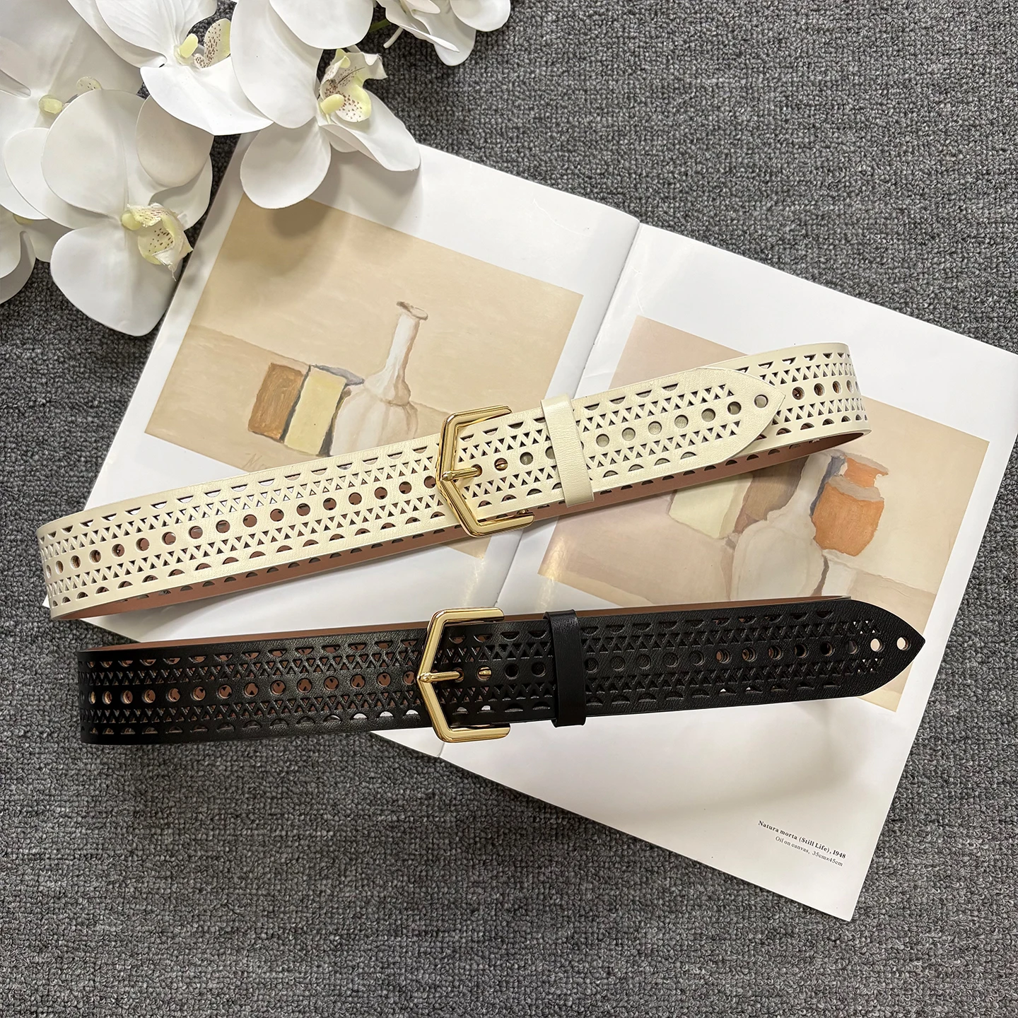 bohemian-style-hollow-cowhide-belt-women's-genuine-leather-copper-buckle-needle-buckle-texture-waist-seal-wide-belt
